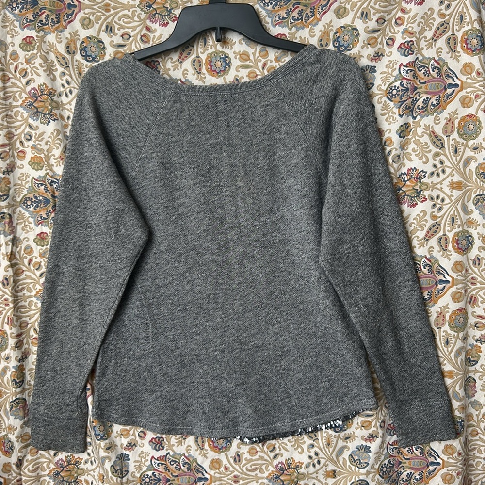 Express Gray/Silver Sequin Sweater Drop Shoulder … - image 2